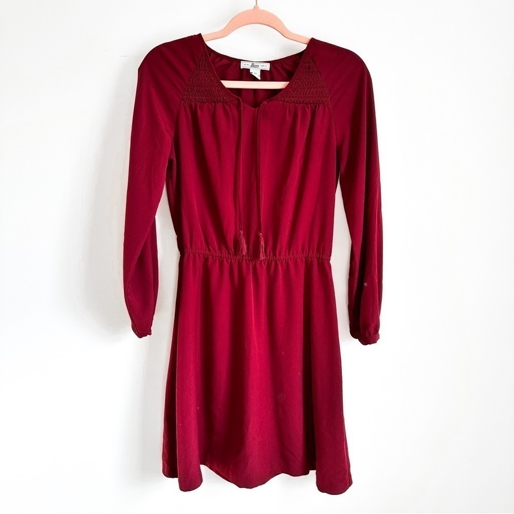 Bass Flowy Long Sleeve Blouson Mini Dress Crimson Burgundy sz XS